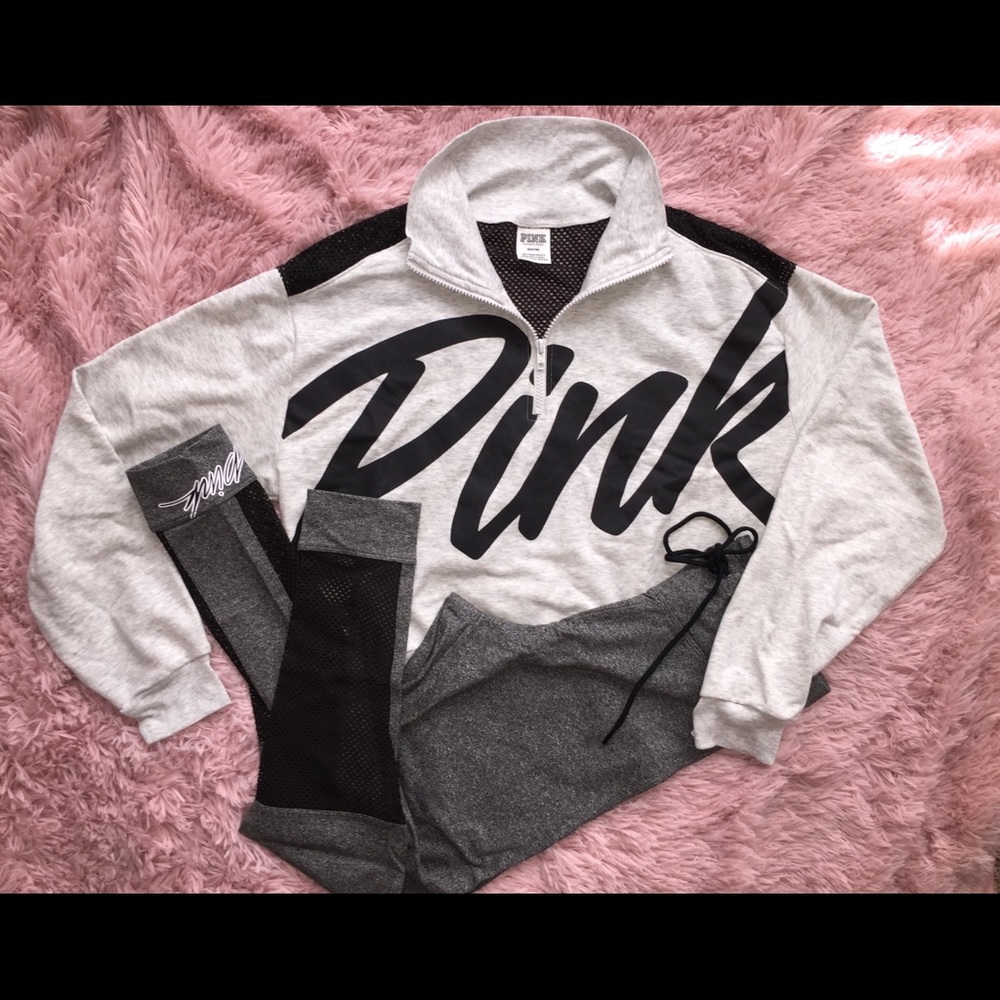 PINK mesh quarter zip/mesh legging Set